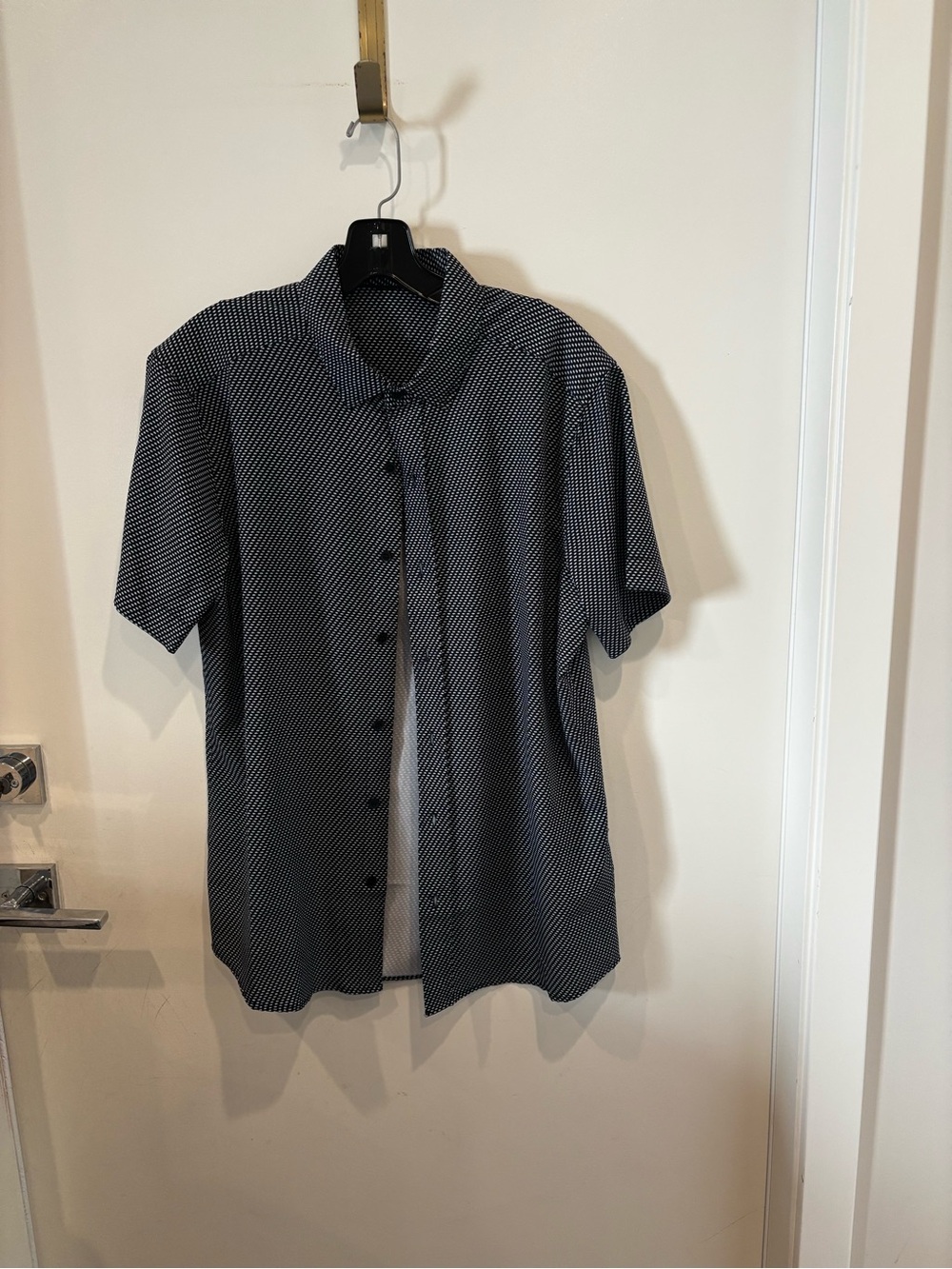 Banana Republic Navy and White Microdot Short-Sleeve Button-Down